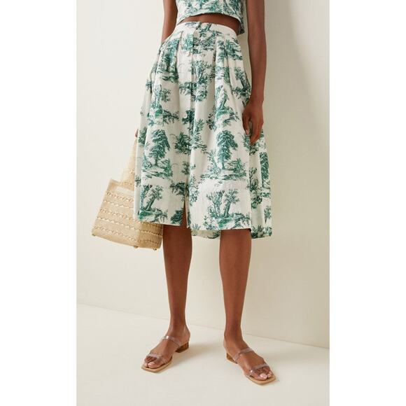 Cara Cara Marge Pleated Printed Cotton Midi Skirt Green - S - Picture 1 of 5